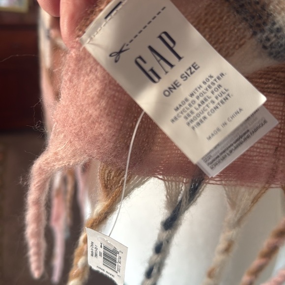 NEW chunky X Long Pink Plaid Scarf pink/navy cream/carmel fringe Warm nova-check - Picture 2 of 3